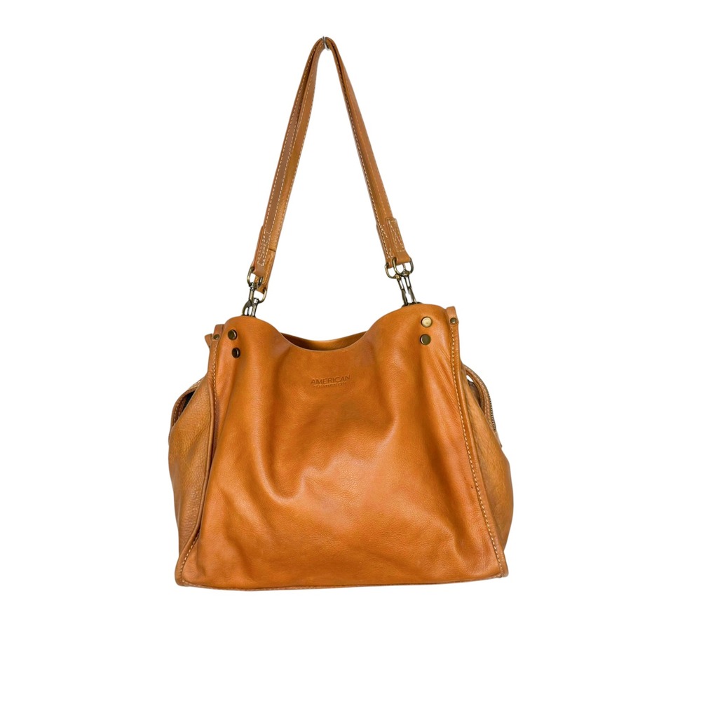 American Leather Co Hobo Bag Tan Brown Leather Triple Compartment Boho Shoulder